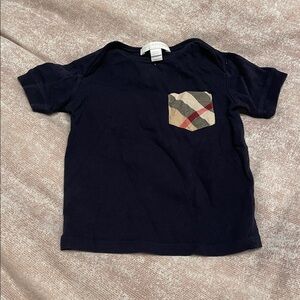 Burberry Navy Short Sleeve Tee with Signature Check Pocket